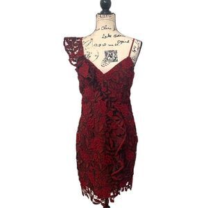 Guess Women's Scarlet Red Teegan Assymetrical Sleeve Lace Dress Size Small
